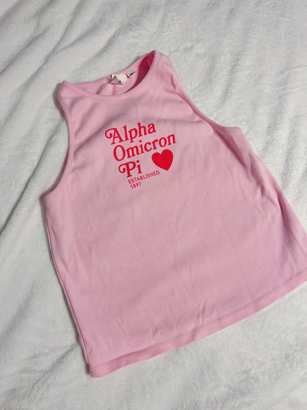 100% cotton Alpha Omicron Pi ribbed tank